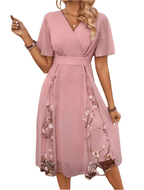 Delicate Mesh Splicing Dress with Floral Accents – Elegance in Every Detail