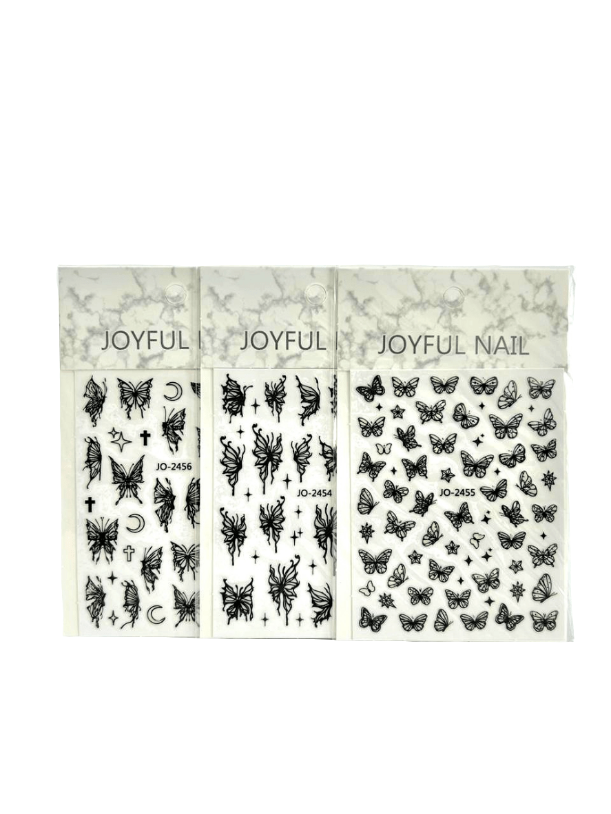 Nail Art Liquid Bronzing Butterfly Stickers - Silver & Black | Elegant Designs for Stunning Nails