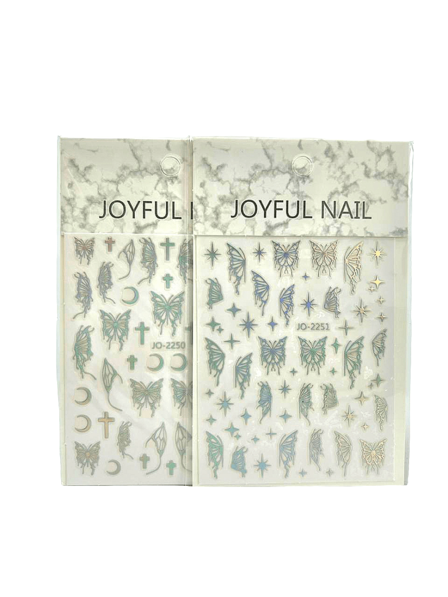Nail Art Liquid Bronzing Butterfly Stickers - Silver & Black | Elegant Designs for Stunning Nails