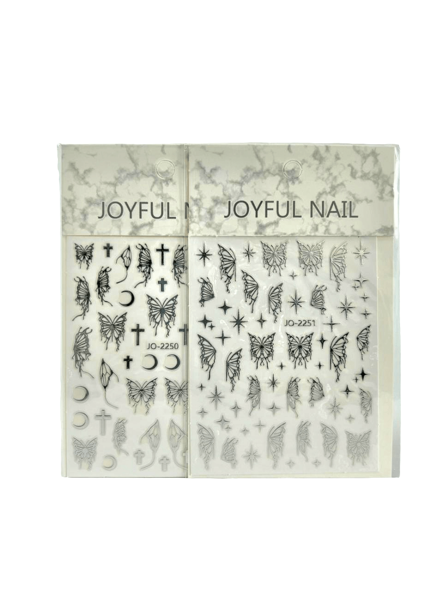 Nail Art Liquid Bronzing Butterfly Stickers - Silver & Black | Elegant Designs for Stunning Nails