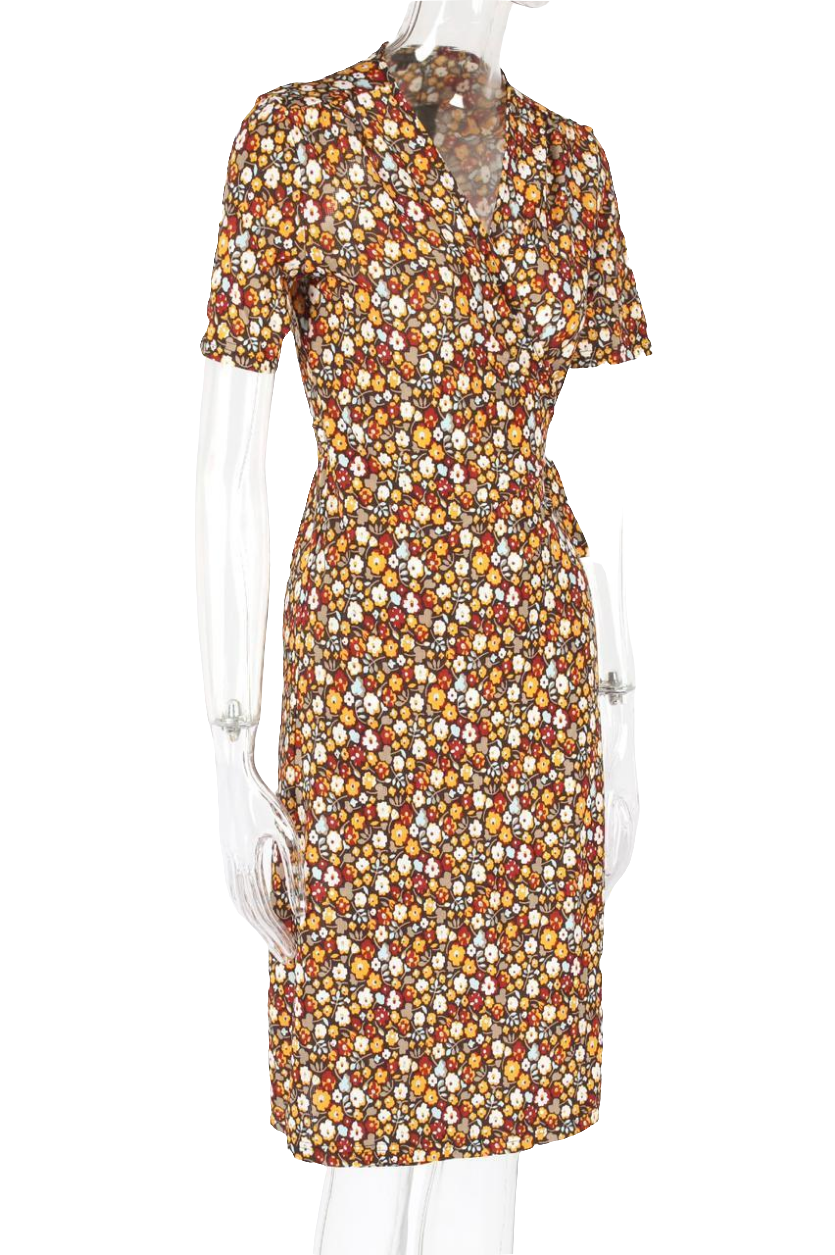 Pattern floral midi wrap dress