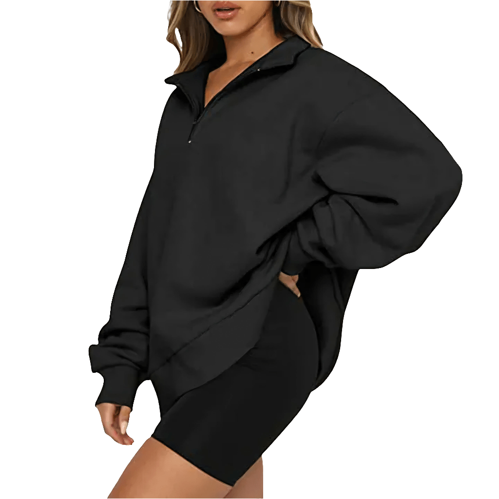 Half-Zip Pullover Sweatshirt – Casual Oversized Hoodie with High Neck