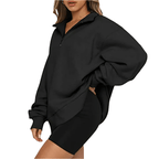 Half-Zip Pullover Sweatshirt – Casual Oversized Hoodie with High Neck