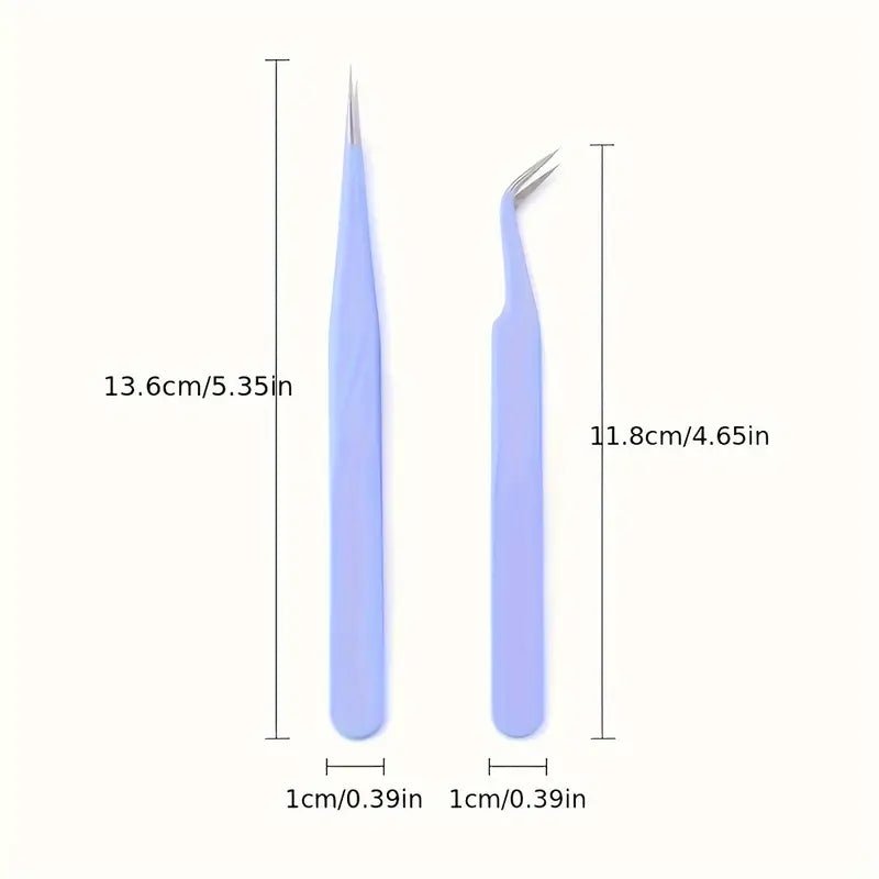 Precision Eyelash Extension Tweezers  2pc Set - Random Colour