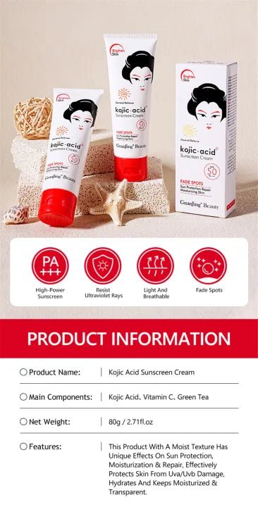 GuanJing Kojic Acid Sunscreen SPF50 PA+++ - Fade Spots & Sun Protection