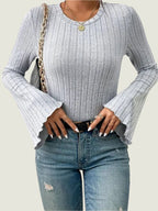 Ribbed Flared Sleeve Top – Long Sleeve Stretch Knit