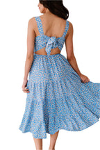 Ditsy Floral Open Tie-Back Sleeveless Midi Dress – Chic & Feminine