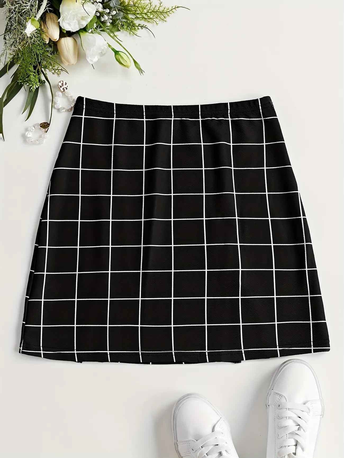 Double Slit Plaid Mini Skirt