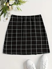 Double Slit Plaid Mini Skirt