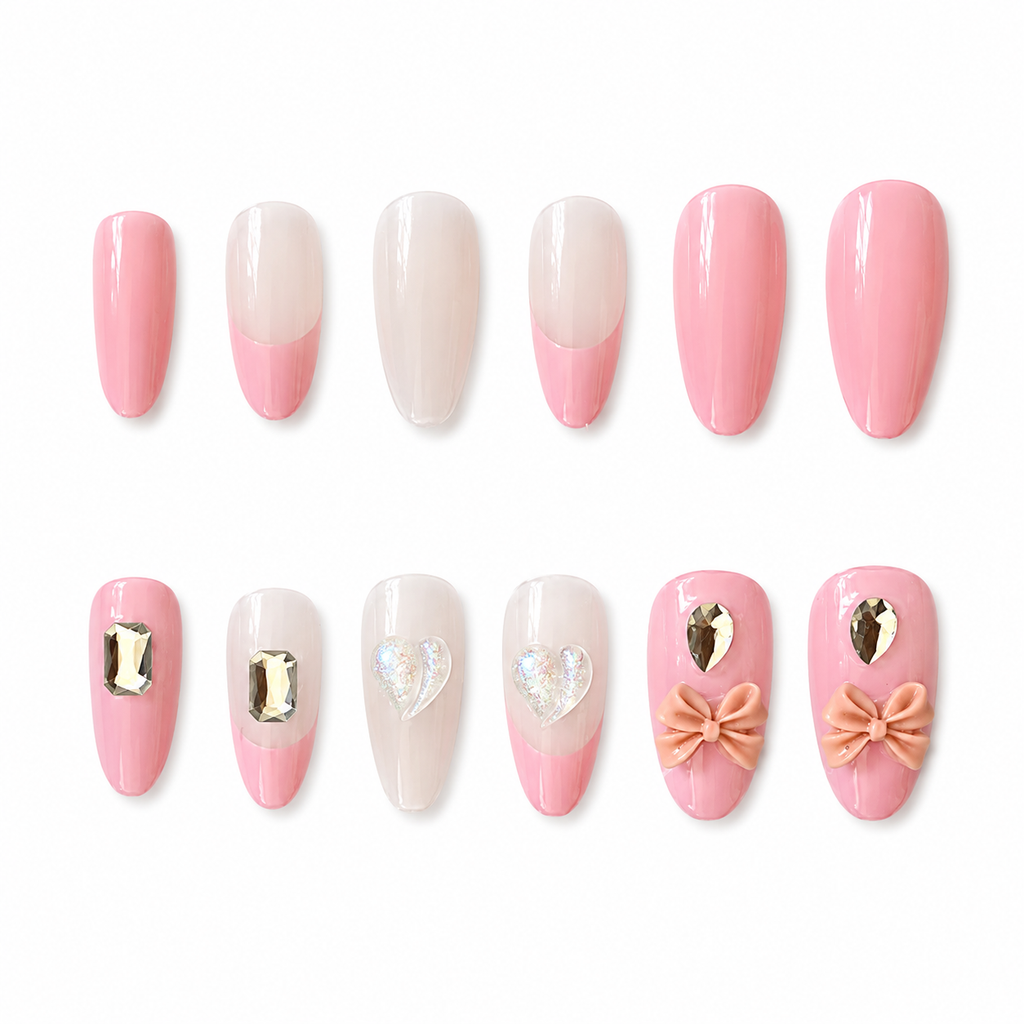 Luxury Bow Rhinestone Press-On Nails – Glam Artificial Nail Set