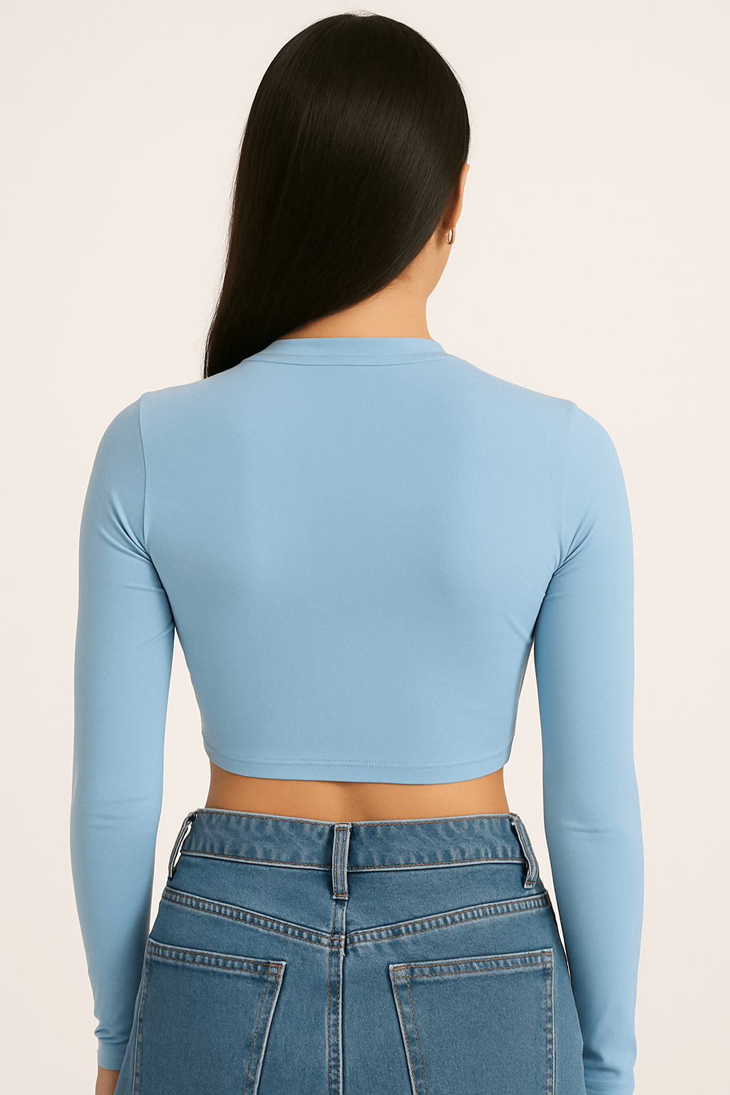 SuchCute Blue Long Sleeve Crop Top