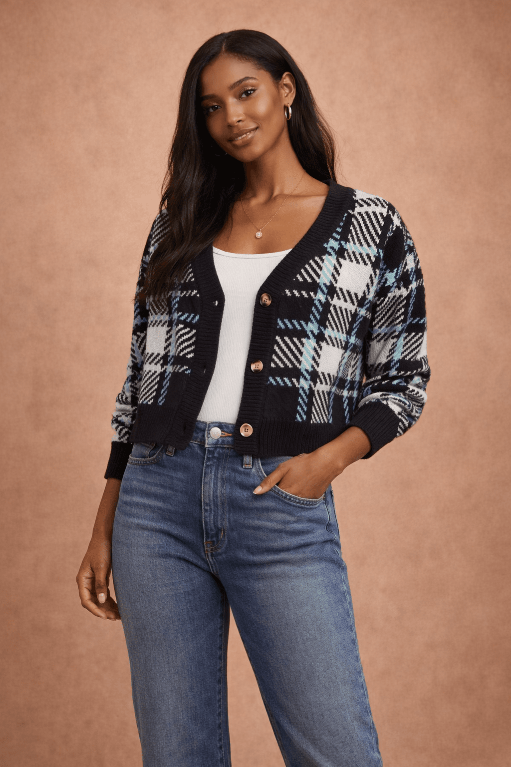 Check Button Up Cardigan