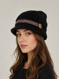 Women's Knitted Visor Beanie - Winter Warm Cable Knit Hat