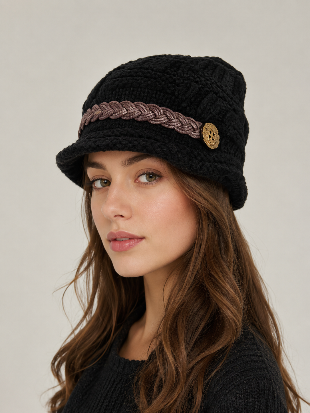 Women's Knitted Visor Beanie - Winter Warm Cable Knit Hat