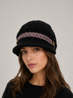 Women's Knitted Visor Beanie - Winter Warm Cable Knit Hat