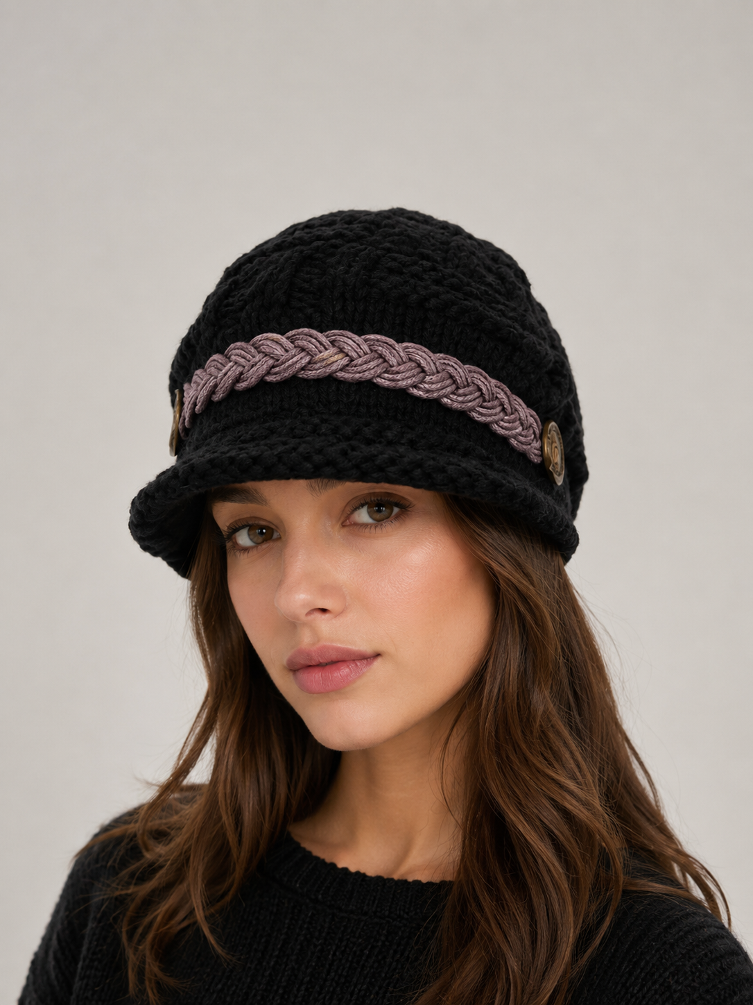 Women's Knitted Visor Beanie - Winter Warm Cable Knit Hat