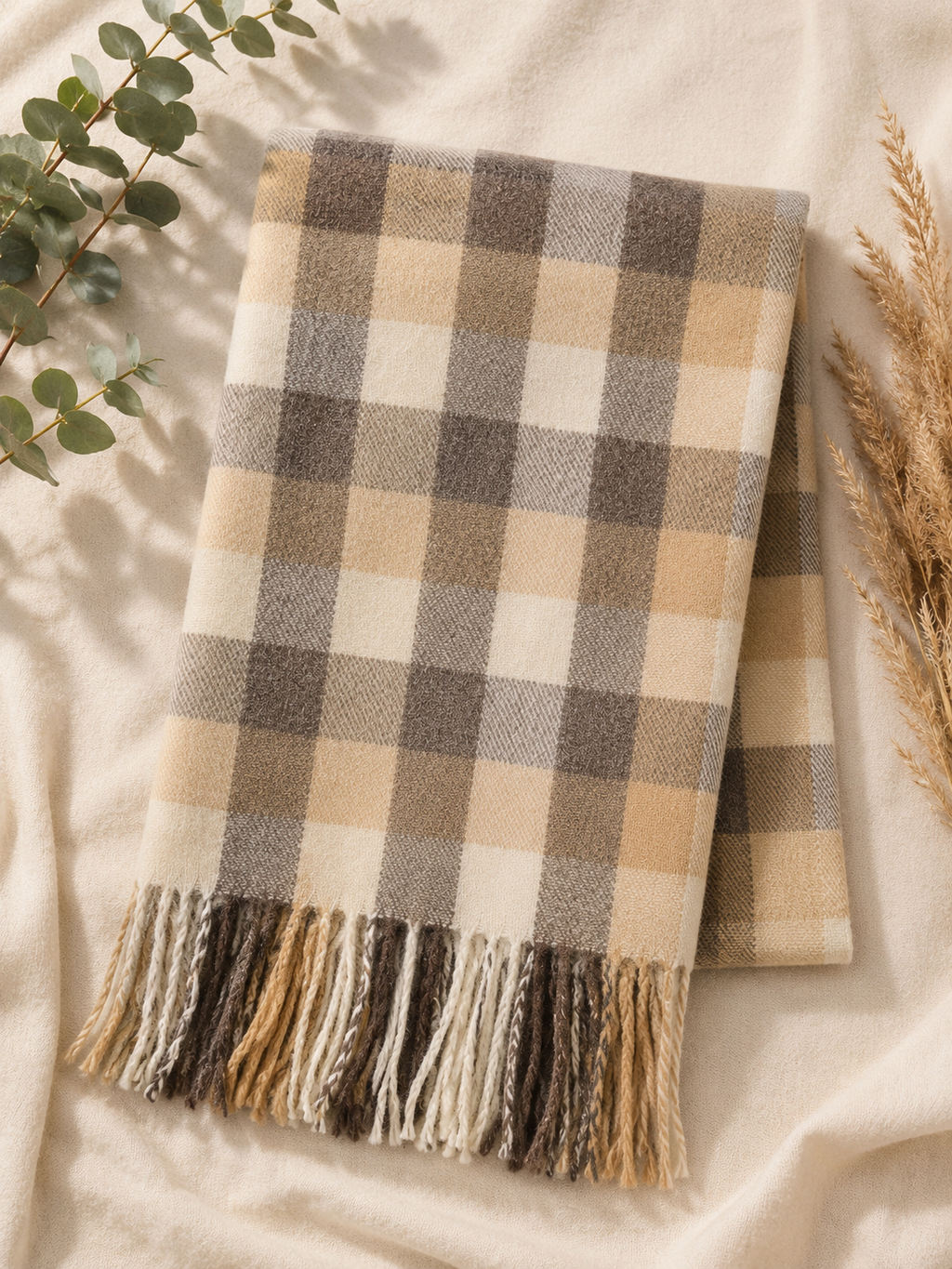 Soft Plaid Tassel Winter Scarf