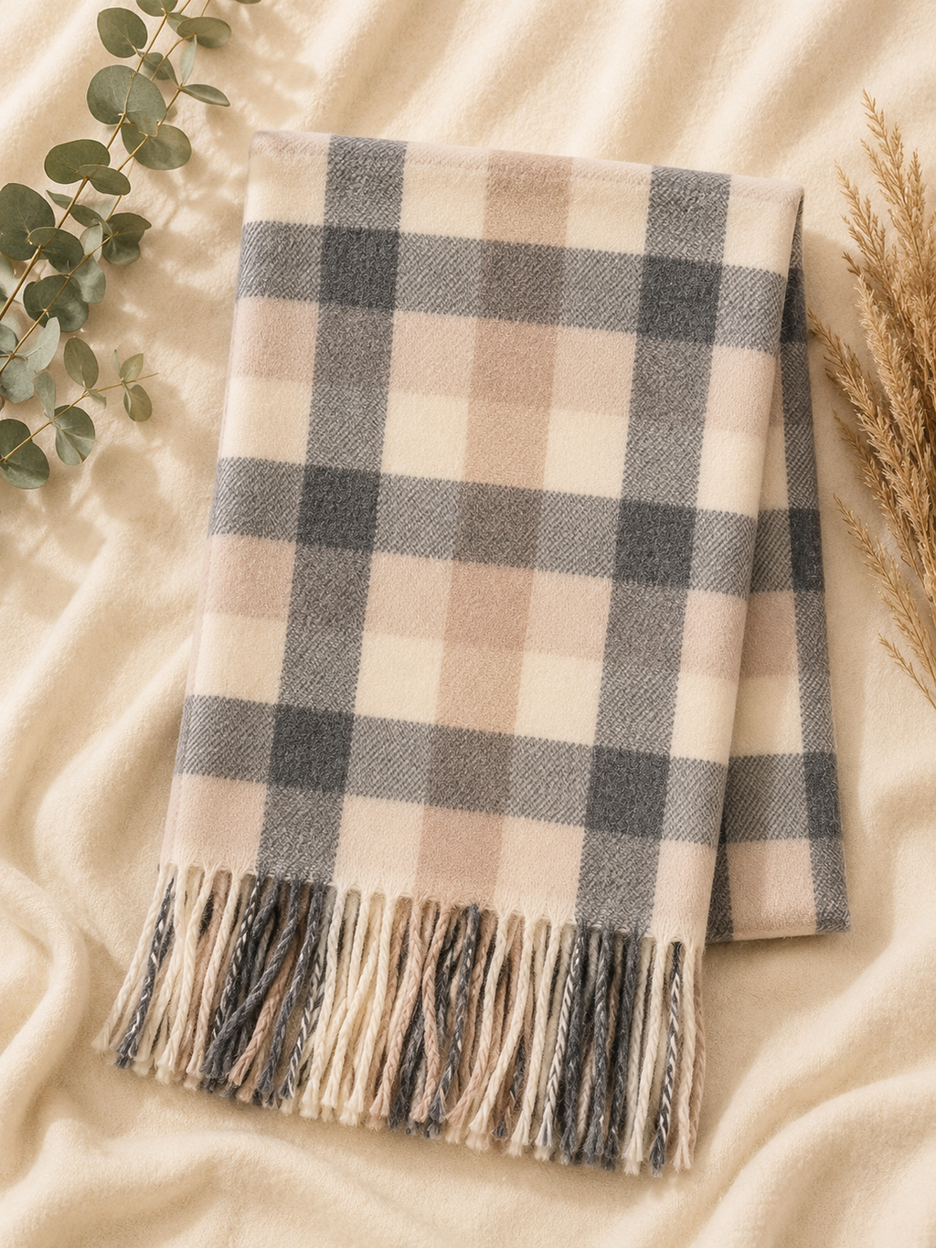 Soft Plaid Tassel Winter Scarf