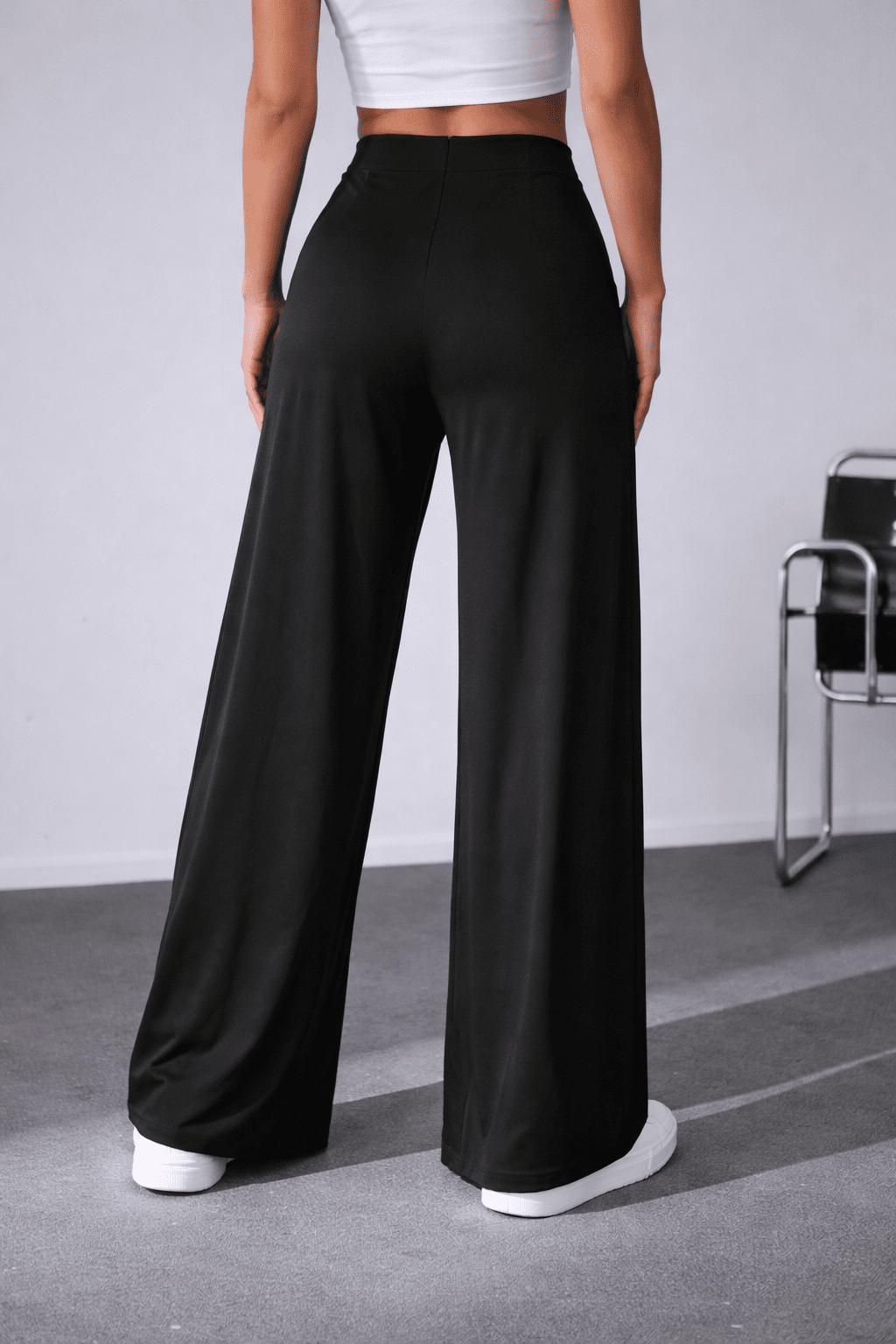 High Waist Thigh High Slit Wide Leg Pants