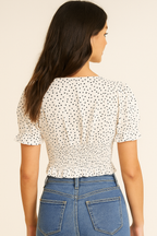 Polka Dot Smocked Puff Sleeve Top – Casual Chic Blouse