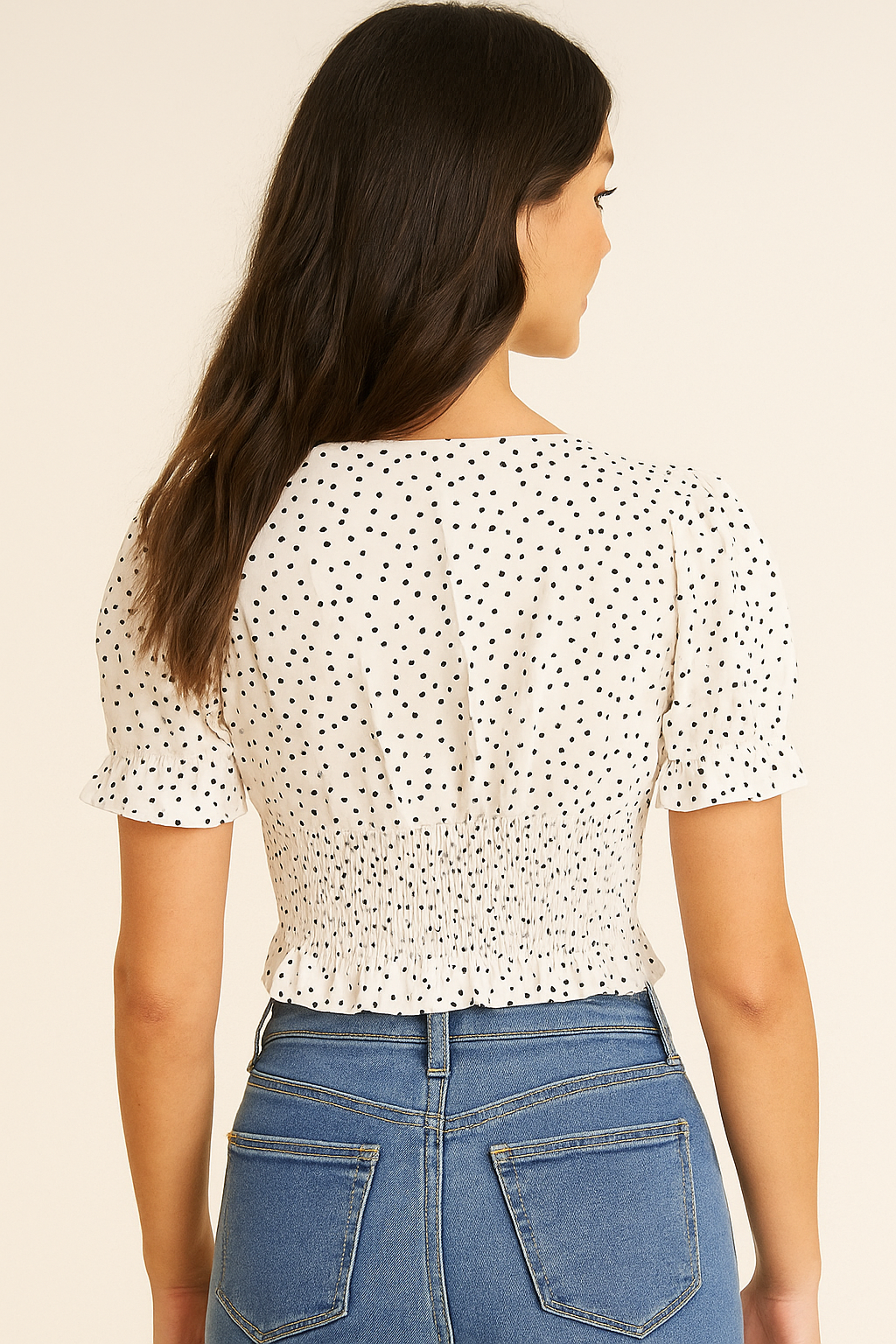 Polka Dot Smocked Puff Sleeve Top – Casual Chic Blouse