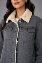 Women’s Long Sherpa-Lined Denim Coat