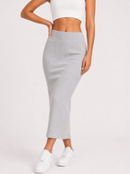 Ribbed High Waist Bodycon Midi Skirt