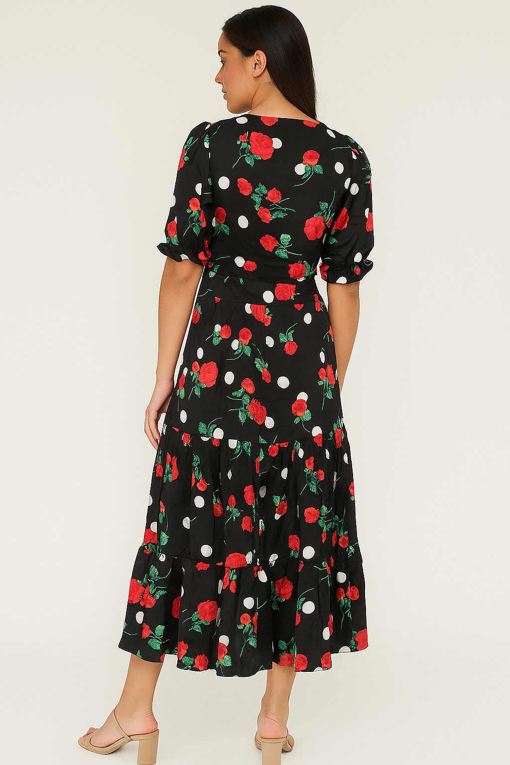 Floral & Polka Dot Tiered Midi Dress – Puff Sleeve Summer Style