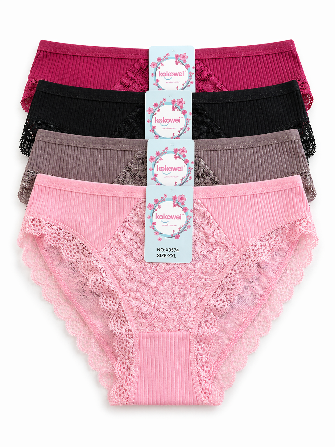 Ribbed Lace Brief Panty 2Pc