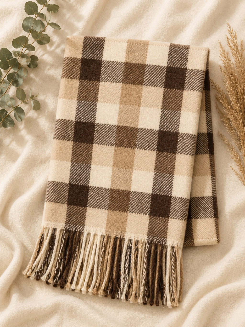 Soft Plaid Tassel Winter Scarf