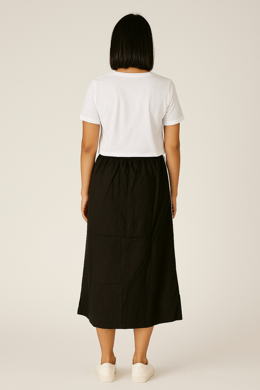 Drawstring Waist Casual Midi Skirt