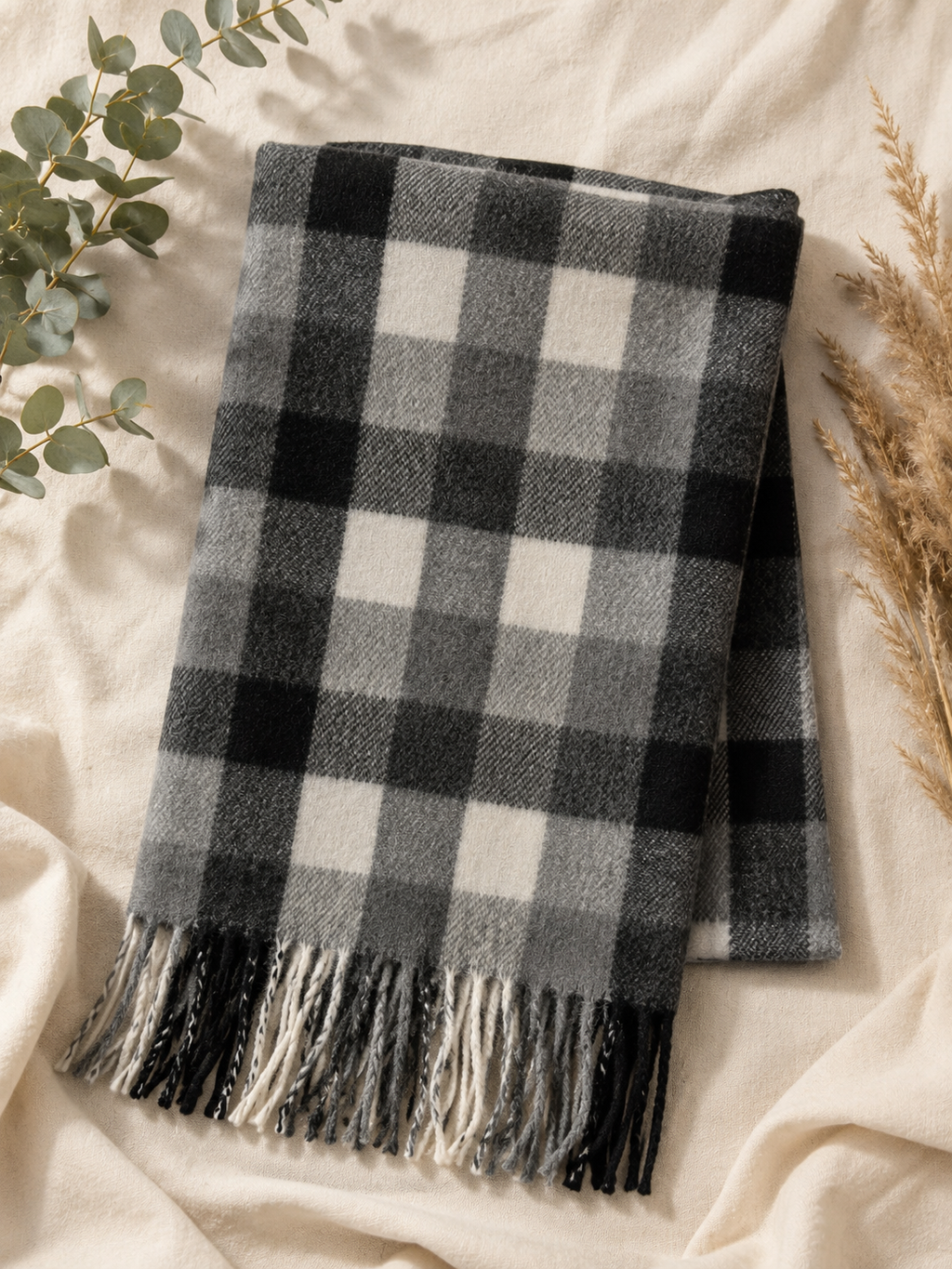 Soft Plaid Tassel Winter Scarf