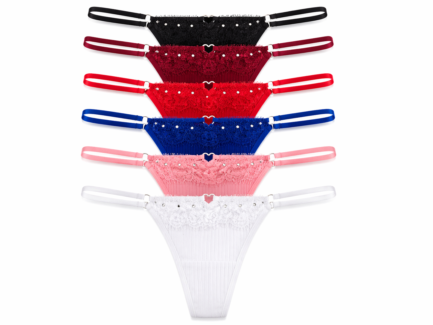 Sequin Detailed Lace Double Strap Thong Panty - 2PC