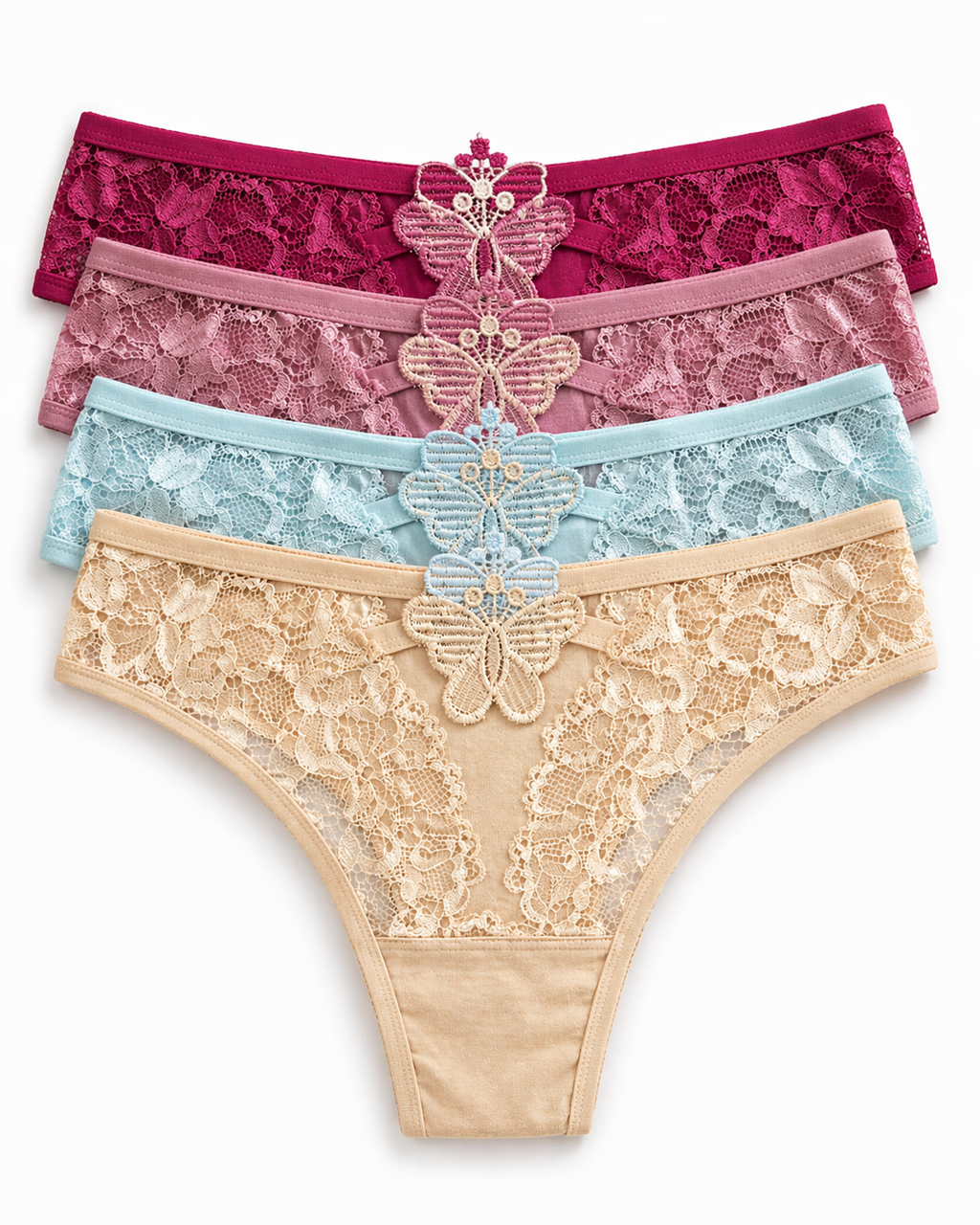 Front Lace Butterfly Detail Panties 2 Pc
