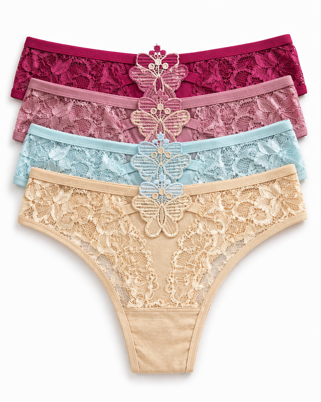 Front Lace Butterfly Detail Panties 2 Pc