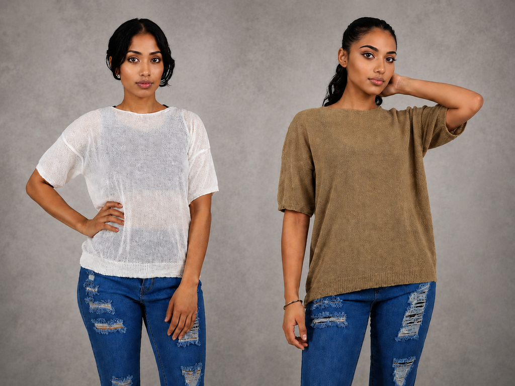 Sheer Loose Short Sleeve Top - 2pc set