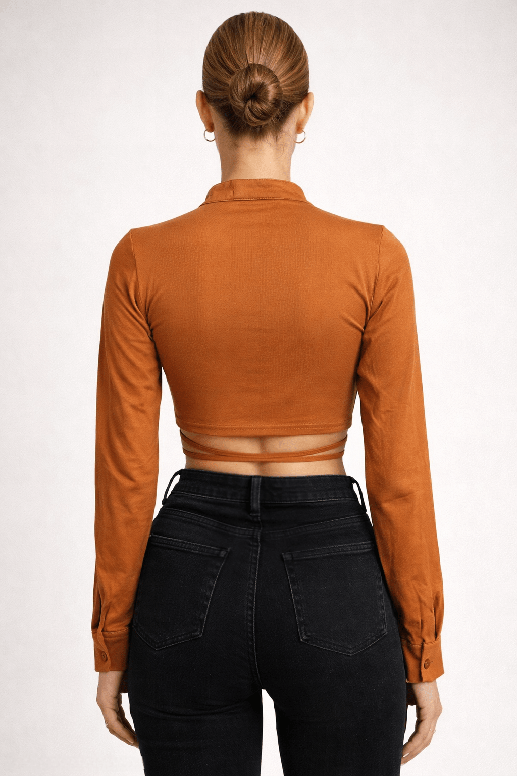 High Neck Cropped Blouse with Wrap With Detail