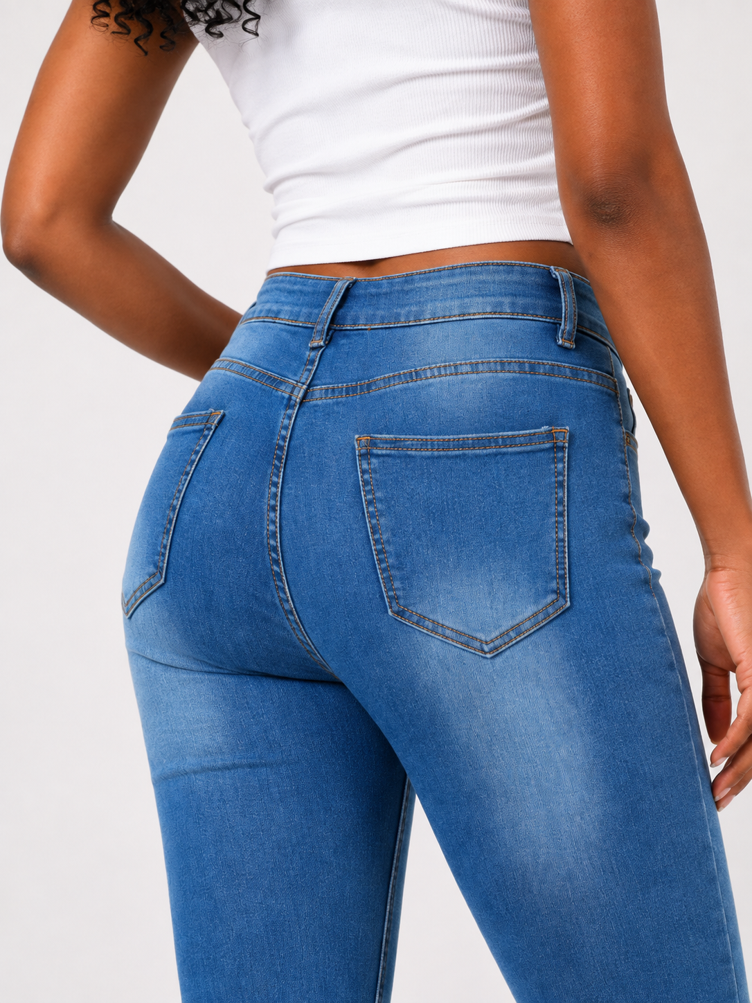 Women's High Stretch MId-Risee Skinny Blue Jeans DYQ-255