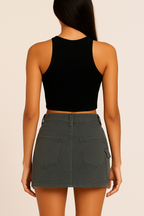 Grey Super Mini Y2K Cargo Skirt - XD122