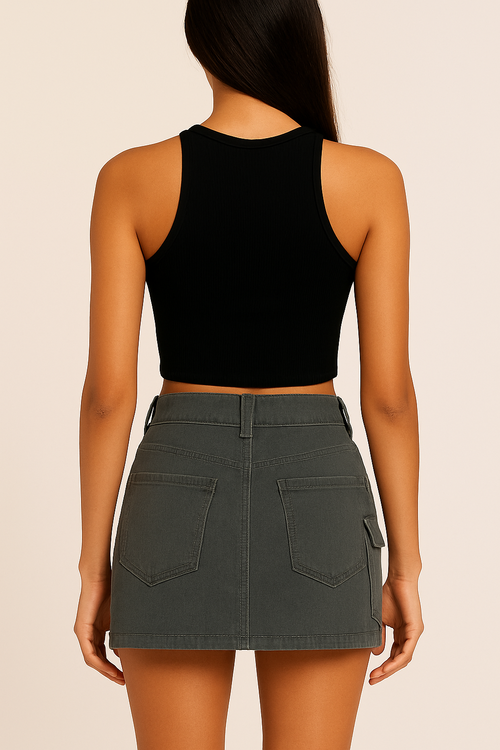 Grey Super Mini Y2K Cargo Skirt - XD122