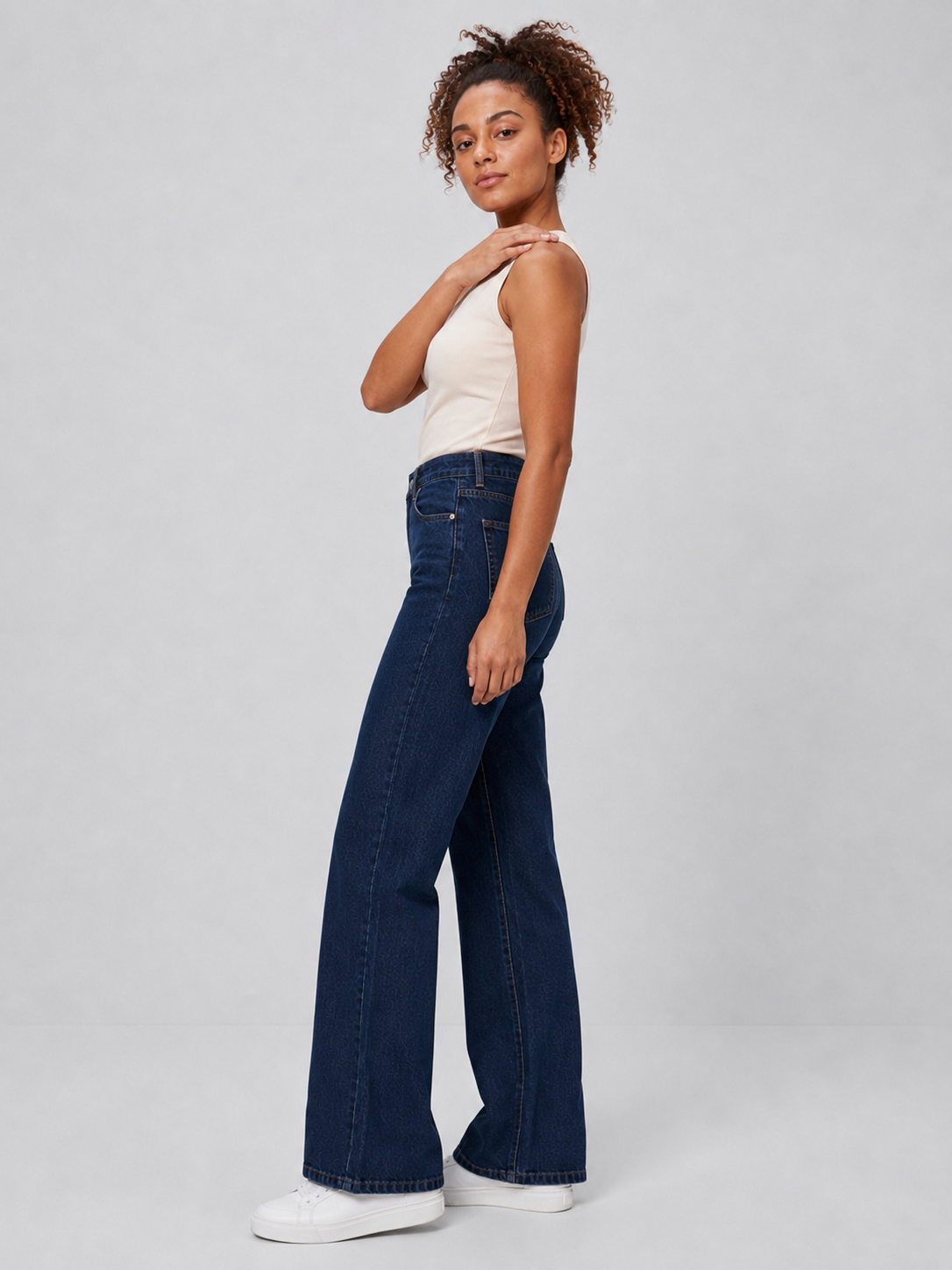 Trendy Dark Wash Wide-Leg Jeans – DYQ 383