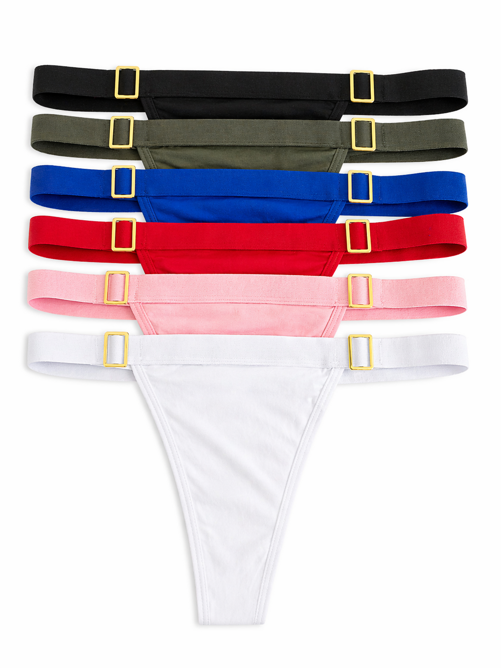 Gold Buckle Detail Strap Thong Panties – 2PC