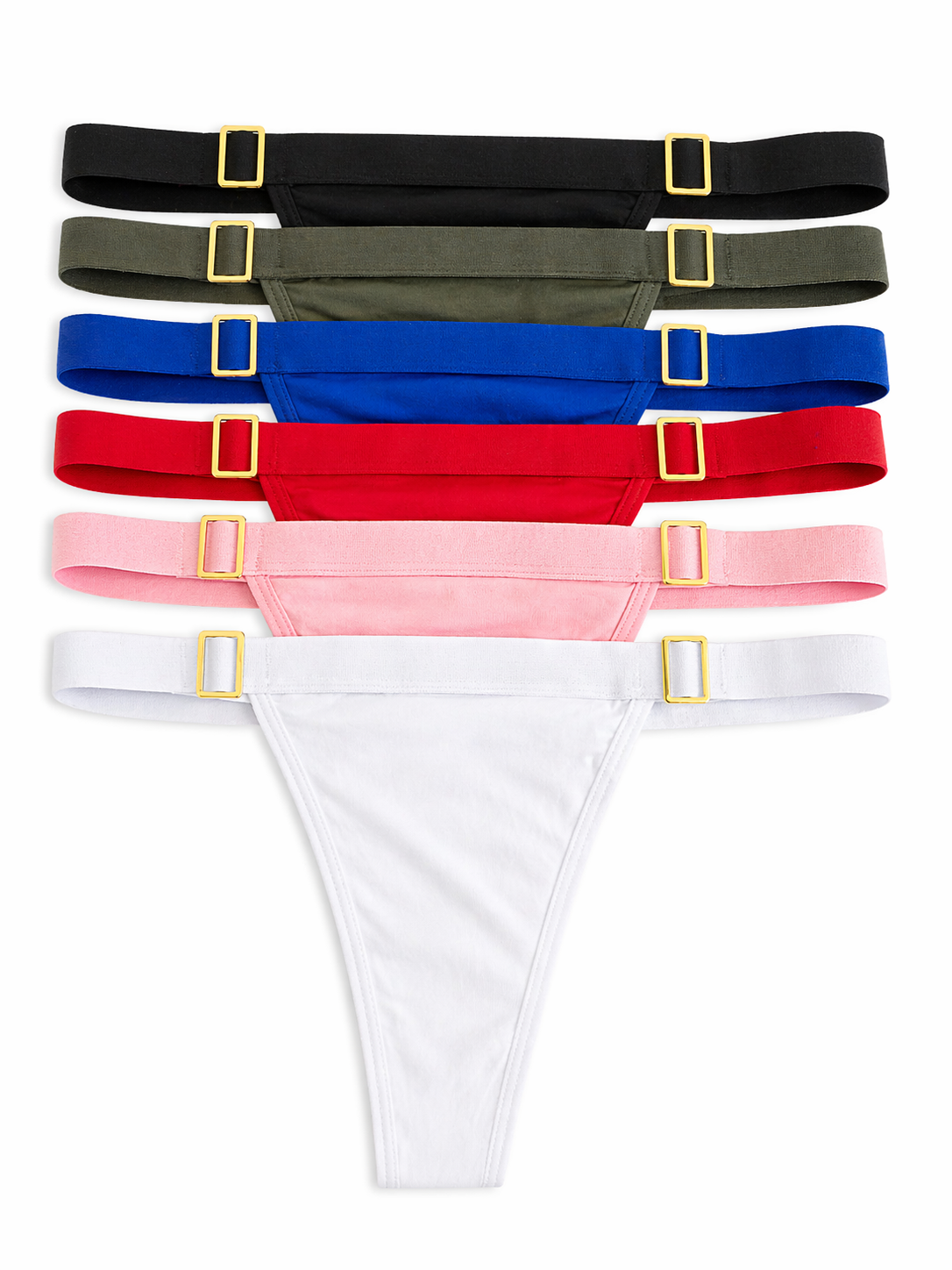 Gold Buckle Detail Strap Thong Panties – 2PC