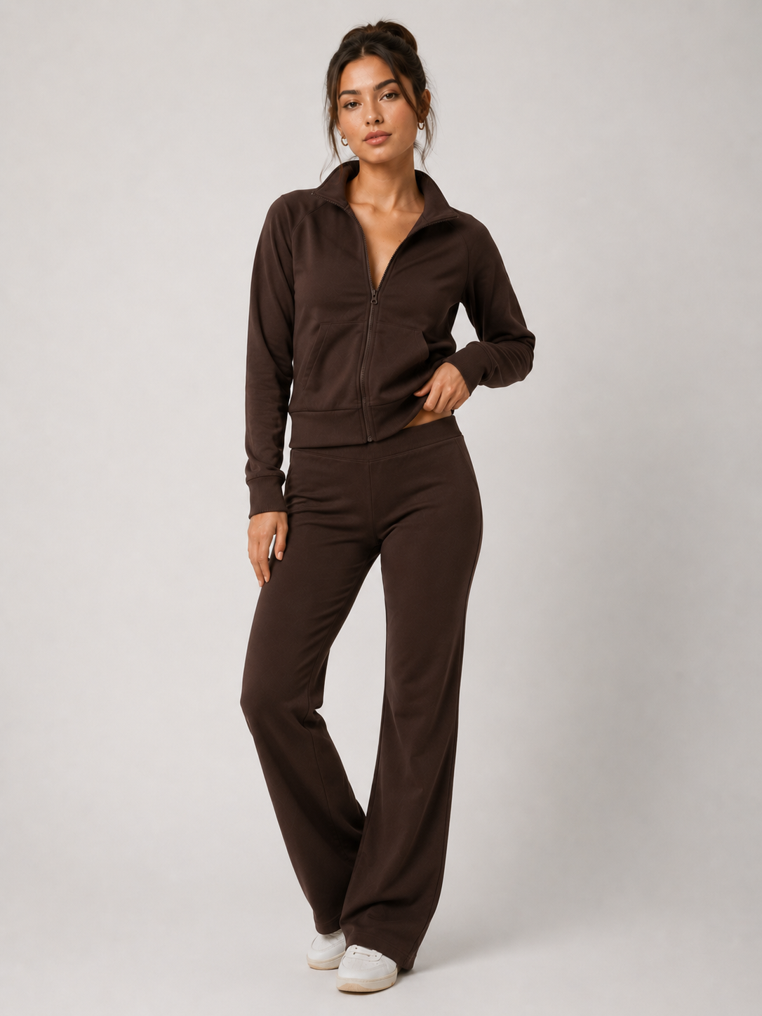 Zip-Up Flared Pants Tracksuit 2PC Set