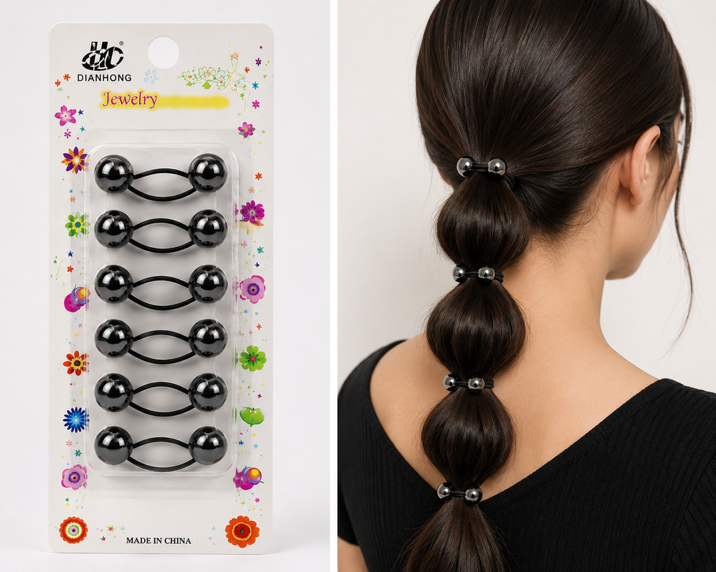 Black Bubble Twin-Bead Hair Ties