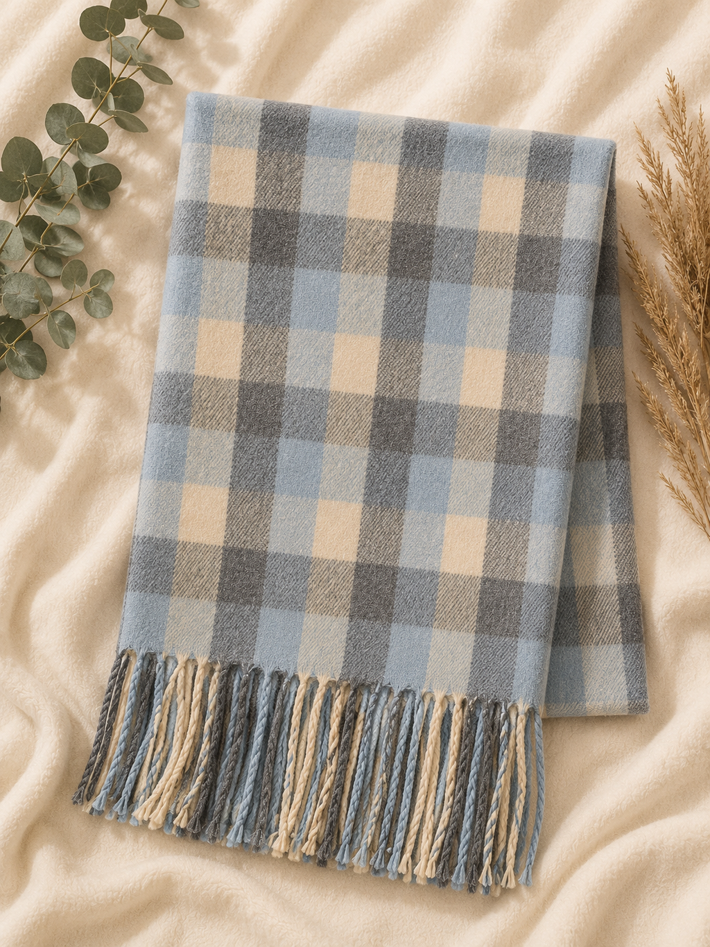 Soft Plaid Tassel Winter Scarf