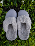 Fluffy Button Strap Platform Slippers