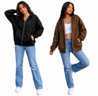 Plain Solid Colour Zipper Hooded Jacket - 2pc jacket set