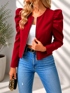 Puff Sleeve Zip-Up Jacket – Chic & Modern