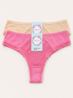Women’s Floral Lace Trim Thong Panty 2PC